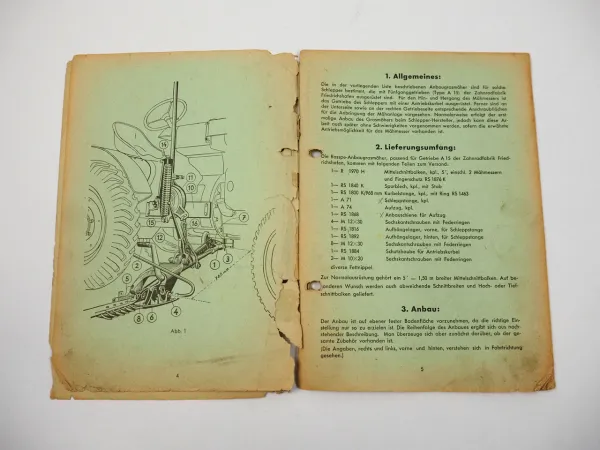 Rasspe Anbaugrasmäher für SG14-5 Anbau Bedienungsanleitung Ersatzteilliste 1950
