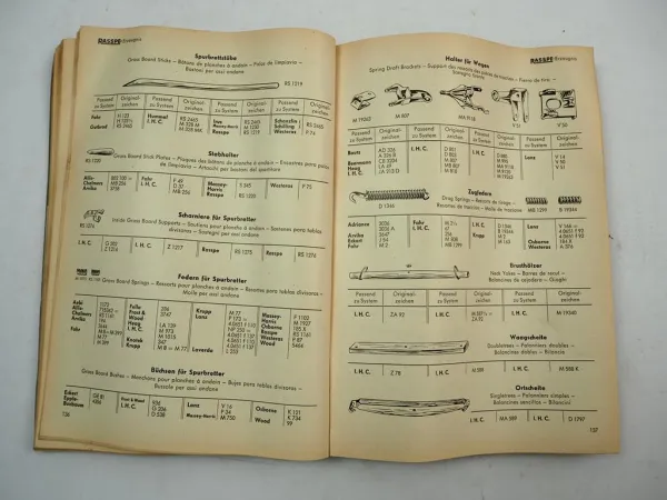 Rasspe Ersatzteilkatalog für Schleppermähwerke Motormäher Heuwender 1957
