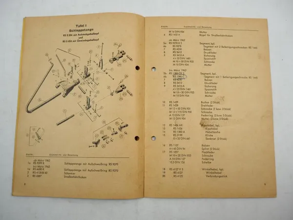 Rasspe Mähwerk für Güldner Schlepper AW AL A2W A2L A3KA A3K Ersatzteilliste 1962