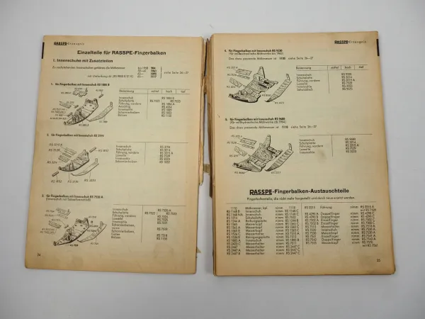 Rasspe Sonderliste 36 Ersatzteileliste für Schlepper Mähwerke 1965