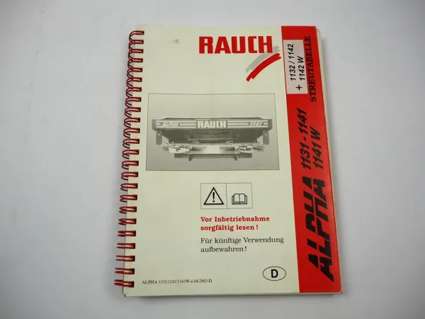 Rauch Alpha 1131 1141 1132 1142 W Düngerstreuer Streutabelle 2003