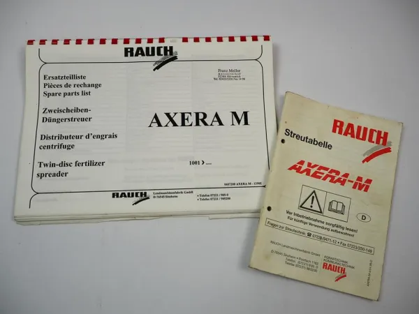 Rauch Axera M Düngerstreuer Ersatzteilliste Streutabelle 1998