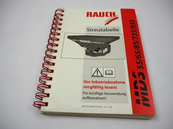 Rauch MDS 55 65 85 735 935 Streutabelle Düngerstreuer Stand 2003