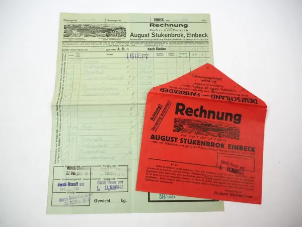 Rechnung Briefumschlag August Stukenbrok Einbeck Fahrrad Fabrik 1928