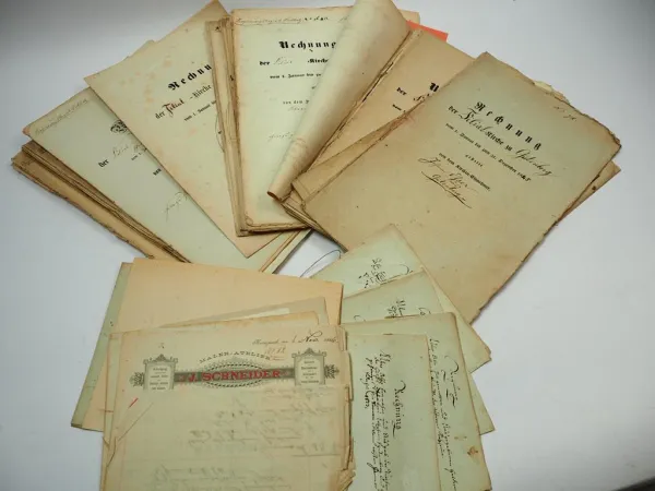 Rechnung ca. 50 Stück 1815 - 1900 Kirchengemeinde Mandel Gutenberg Roxheim