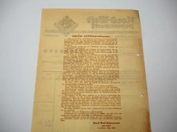 Rechnung Nord West Papierwerk Lindlar Köln 1943 Entwurf Ludwig Hohlwein