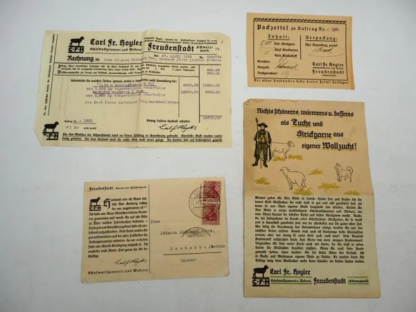 Rechnung Prospekt Carl Fr. Hoyler Schafwollspinnerei Weberei Freudenstadt 1923