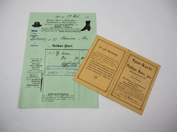 Rechnung Sparkarte Nathan Baer Idar-Oberstein 1902