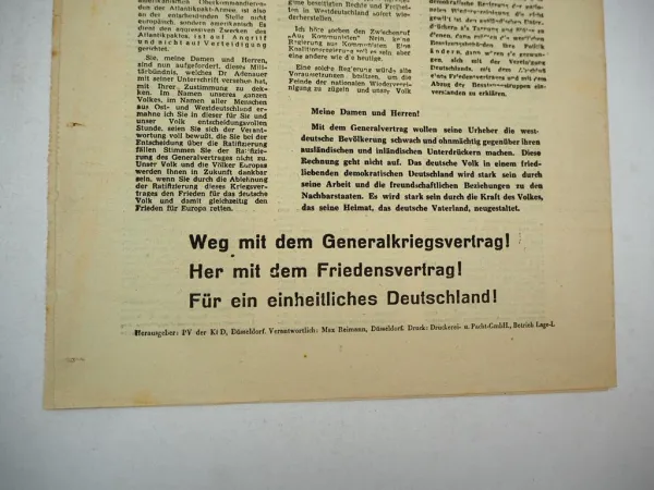 Rede Max Reimann KPD Kommunisten Bundestag 1952 Flugblatt