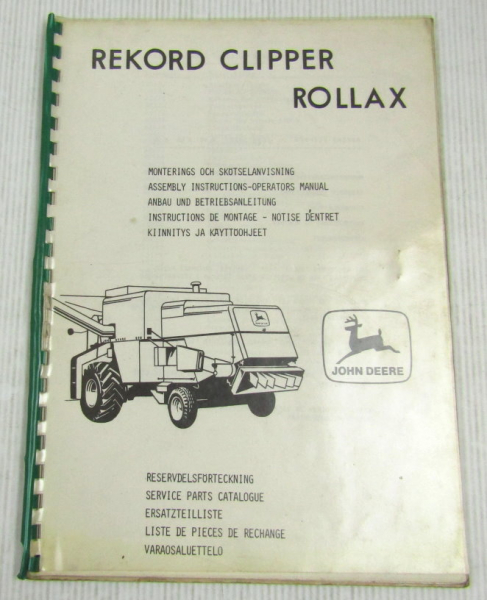 Rekord Clipper Rollax Anbau Betriebsanleitung Ersatzteilliste John Deere 925 935