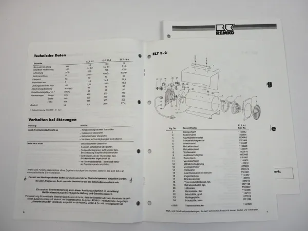 Remko ELT 3 10 18 18S TX2500 Heizautomat Bedienungsanleitung Ersatzteilliste