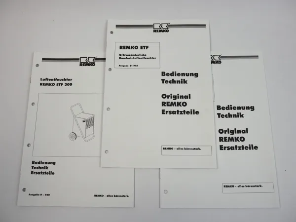 Remko ETF 100 150 300 500 Luftentfeuchter Bedienungsanleitung Ersatzteilliste