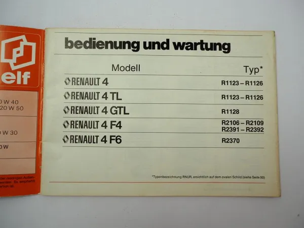 Renault 4 TL GTL F4 F6 Betriebsanleitung Bedienungsanleitung 1980