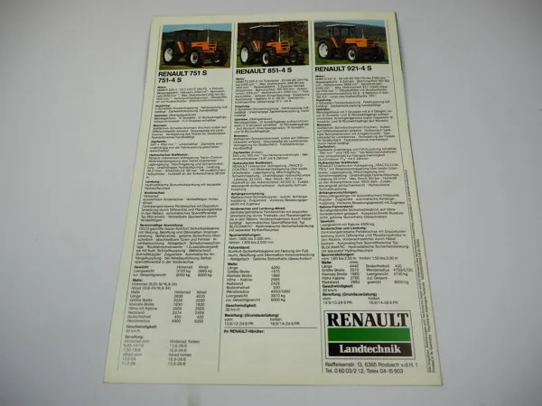 Renault 421 M - 921-4 S Traktor 2 Prospekte Programm Technische Daten ca. 1981
