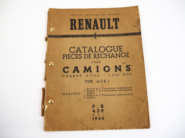 Renault AGK1 Camion LKW Catalogue Pieces de Rechange Ersatzteilliste 1940