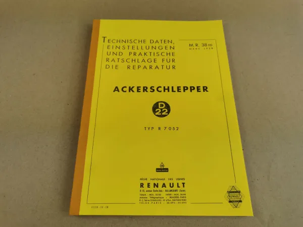 Renault D22 Typ R7052 Reparaturhandbuch Werkstatthandbuch 1958