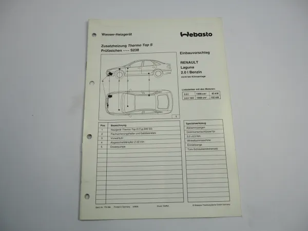 Renault Laguna 2,0 L Einbauanleitung Webasto Thermo Top S Typ BW50 Heizung 1996