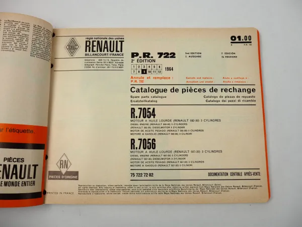 Renault R7054 Super 5 R7056 Super 4 Ersatzteilkatalog 09/1964 Parts Catalog