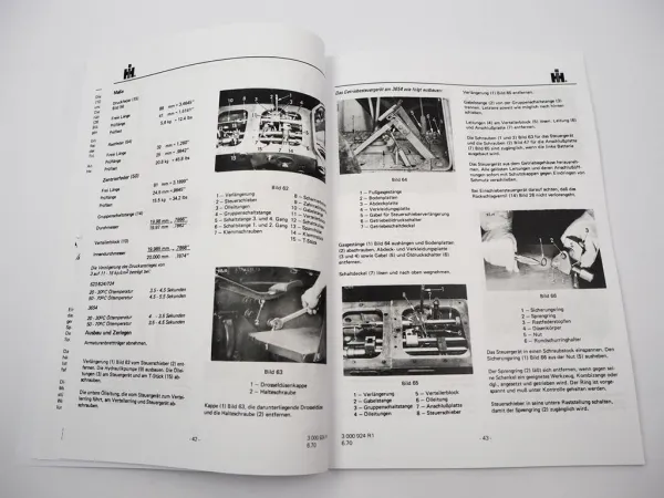 Reparaturanleitung IHC 523 624 724 3654 Werkstatthandbuch Getriebe 1970