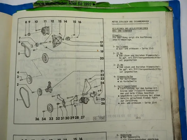 Reparaturleitfaden Audi 80 B4 Werkstatthandbuch 1,9l TDI Turbo Motor AAZ 1Z