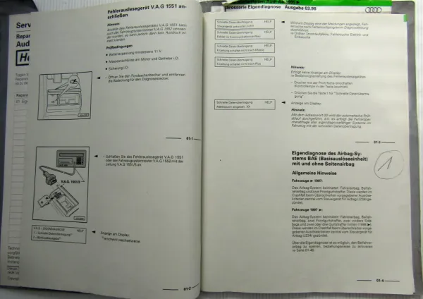 Reparaturleitfaden Audi A4 B5 8D Diagnose Airbag BAE Zentralverriegelung 1999