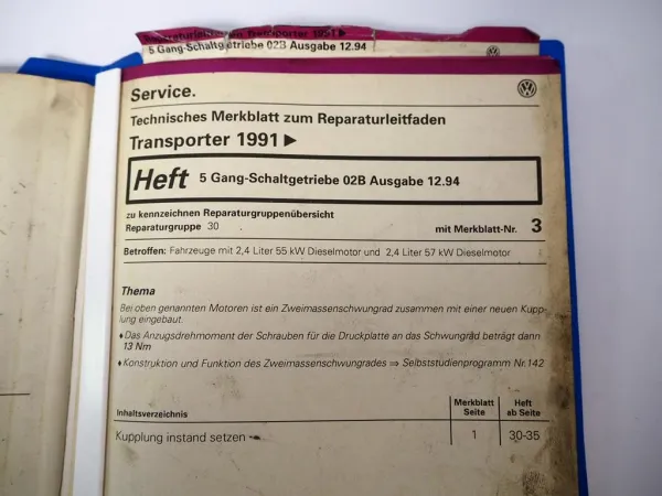 Reparaturleitfaden VW Bus T4 Reparaturanleitung 5 Gang Schaltgetriebe 02B