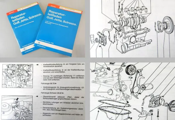 Reparaturleitfaden VW Golf 1 Scirocco Werkstatthandbuch Vergasermotor + PIC 2E3