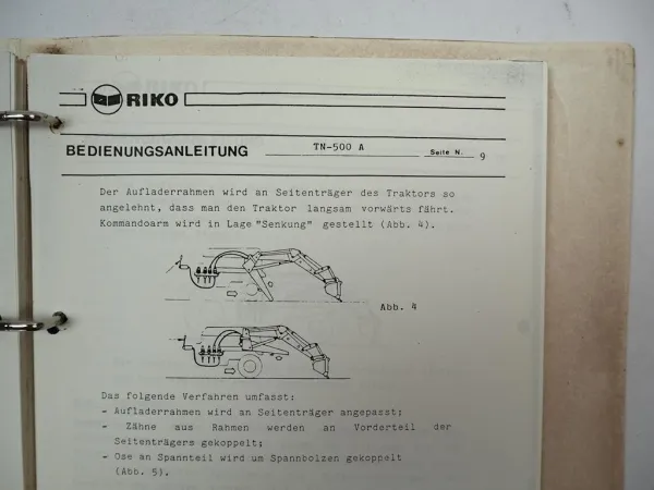 RIKO TN 200 360 500 750 Frontlader Betriebsanleitung Ersatzteilliste Slovenija