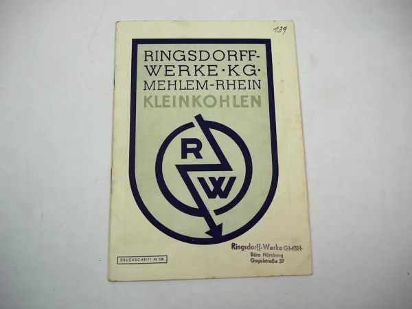 Ringsdorff Werke KG Mehlem Rhein Kleinkohlen Produktkatalog 1945