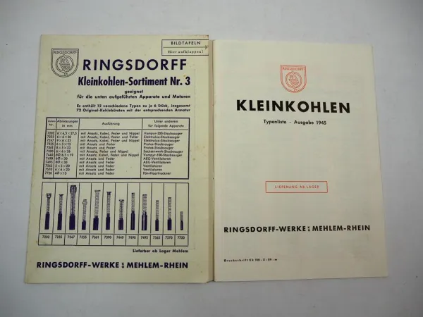 Ringsdorff Werke KG Mehlem Rhein Kleinkohlen Produktkatalog 1945