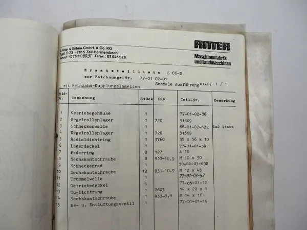 Ritter S66 D/6 Schlepperseilwinde für MB-trac 1000 Betriebsanleitung ETL 1980er