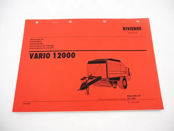 Rivierre Greenland Vario 12000 Rundballenpresse Ersatzteilliste Parts List 1997