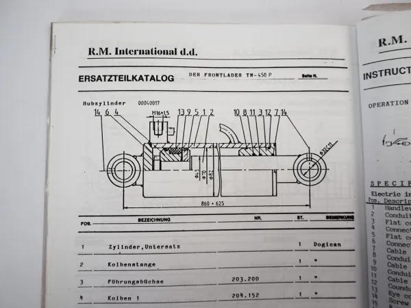 R.M. International TN-450P Frontlader Betriebsanleitung Ersatzteilliste 1990er