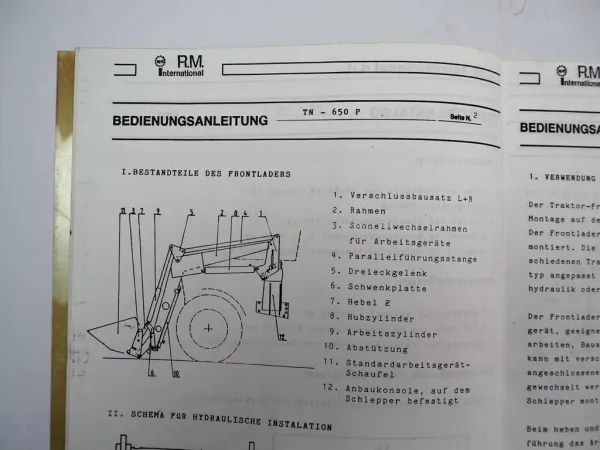 R.M. International TN-450P Frontlader Betriebsanleitung Ersatzteilliste 1995