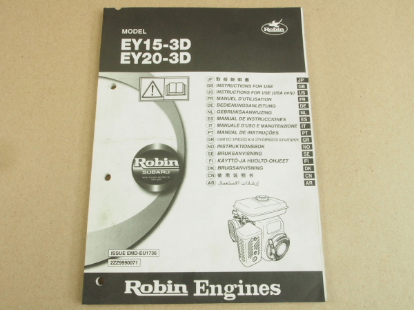 Robin engine EY15-3D EY20-3D Bedienungsanleitung 2002 Instructions Gebruiksaanwi