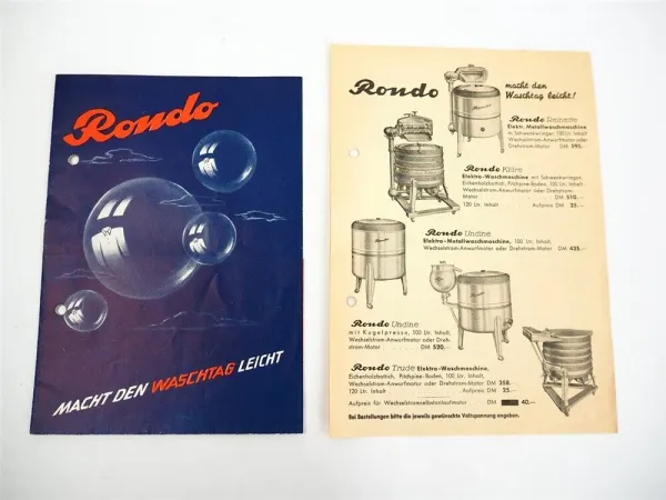 Rondo Werke Schwelm Westfalen Waschmaschine Prospekt Preisliste 1951