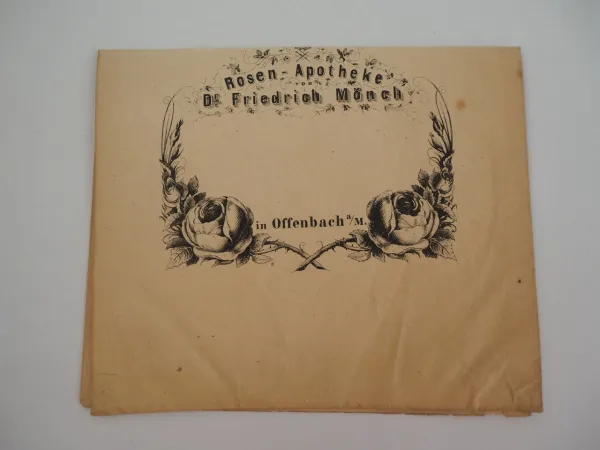 Rosen Apotheke Dr. Friedrich Mönch Offenbach Hessen Papiertüte ca. 1870
