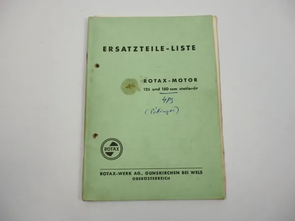 Rotax 125 150 ccm Motor stationär Ersatzteilliste 1959