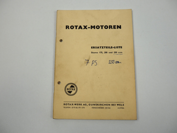 Rotax Stamo 175 200 250 ccm Motor Ersatzteilliste 1961