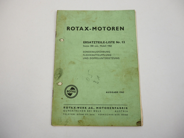 Rotax Stamo 200 ccm Motor Ersatzteilliste Nr. 13 Modell 1962