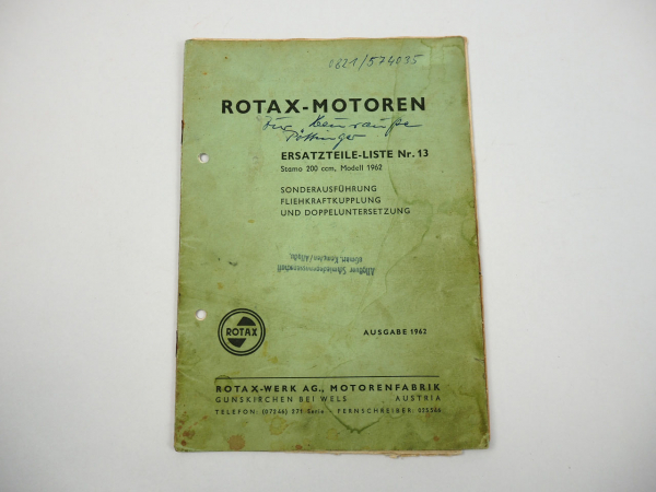 Rotax Stamo 200 ccm Motor Ersatzteilliste Nr. 13 Modell 1962