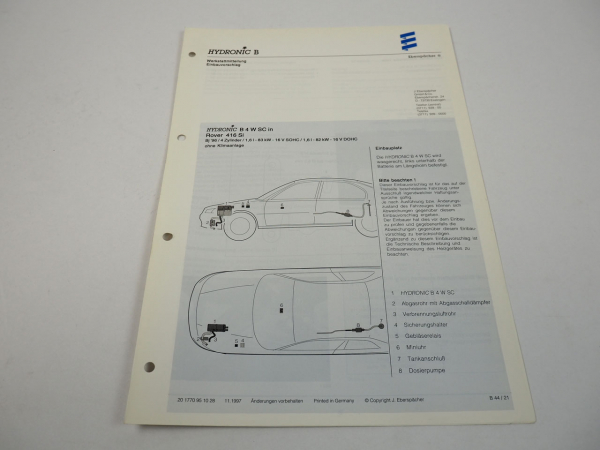 Rover 416 Si 1,6l 16V Bj. 1996 Eberspächer Hydronic B4WSC Einbau Standheizung