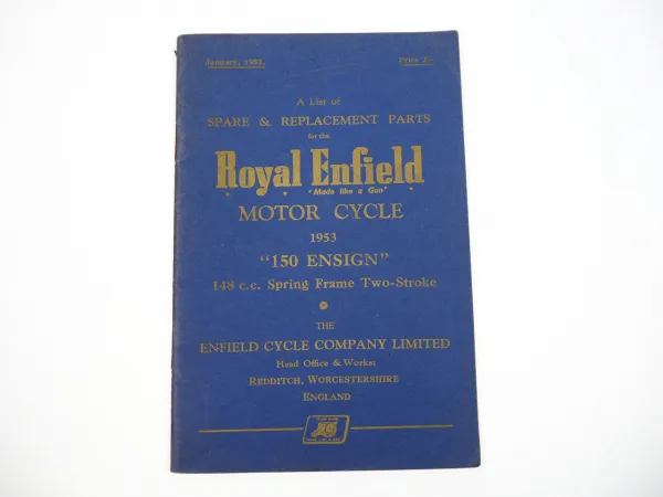 Royal Enfield 150 Ensign Motorcycle Spare Parts List Ersatzteilliste 1953