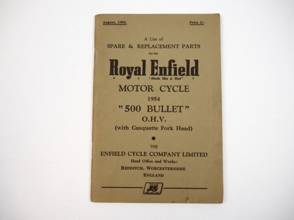 Royal Enfield 500 Bullet OHV Motorcycle Spare Parts List Ersatzteilliste 1954
