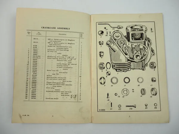 Royal Enfield 500 Bullet OHV Motorcycle Spare Parts List Ersatzteilliste 1954