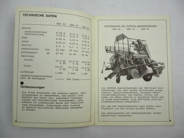 Rustica Bleinroth RKS 30 35 45 Bunkerköpfroder Betriebsanleitung Schmierplan