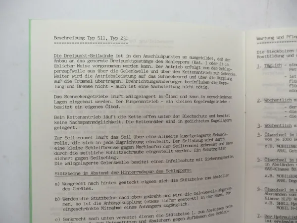 S+R Schlang & Reichart 511 231 Schlepperseilwinde Betriebsanleitung ETL 1990