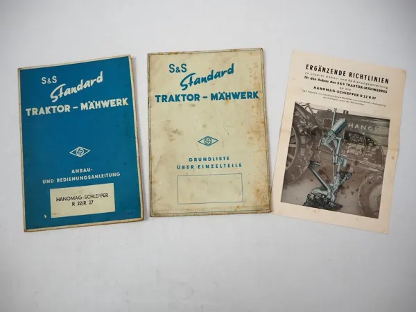 S&S Mähwerk für Hanomag R22 R27 Schlepper Betriebsanleitung Ersatzteilliste 1955