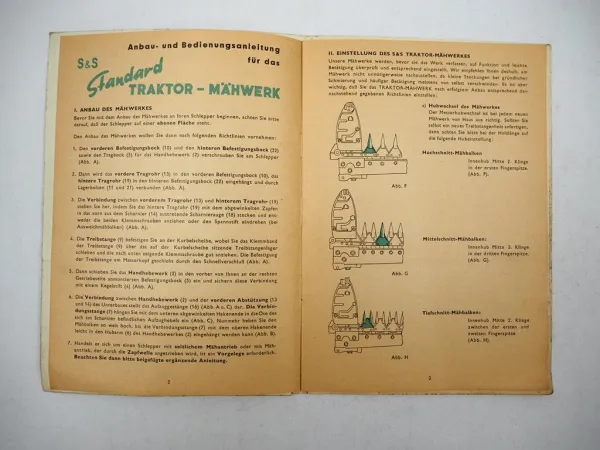 S&S Mähwerk für Hanomag R22 R27 Schlepper Betriebsanleitung Ersatzteilliste 1955