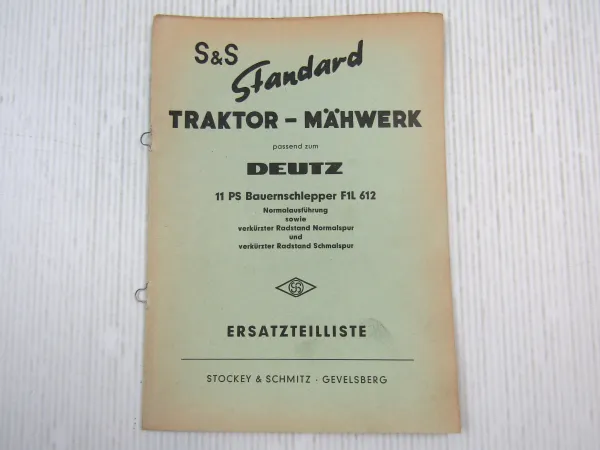 S&S Standard Traktor Mähwerk für Deutz 11PS Schlepper F1L612 Ersatzteilliste 57